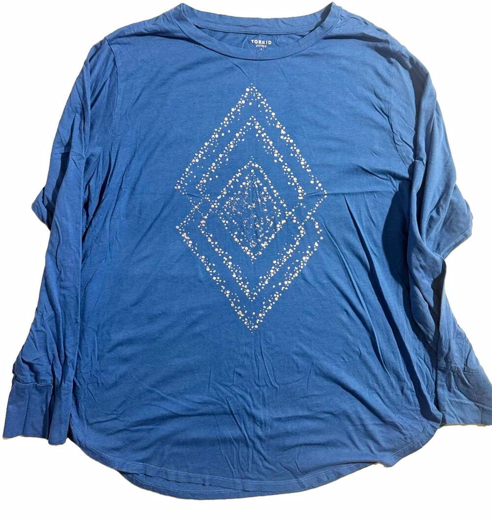 Torrid Active T-Shirt Size 4 Blue Long Sleeve Geometric Crew Neck Lightweight